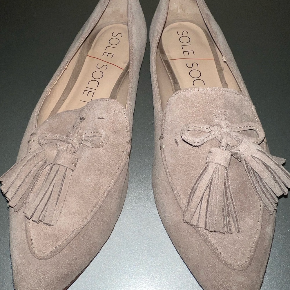 Sole Society Hadlee Taupe Suede Leather Loafer EUC size 7.5 - Picture 2 of 11